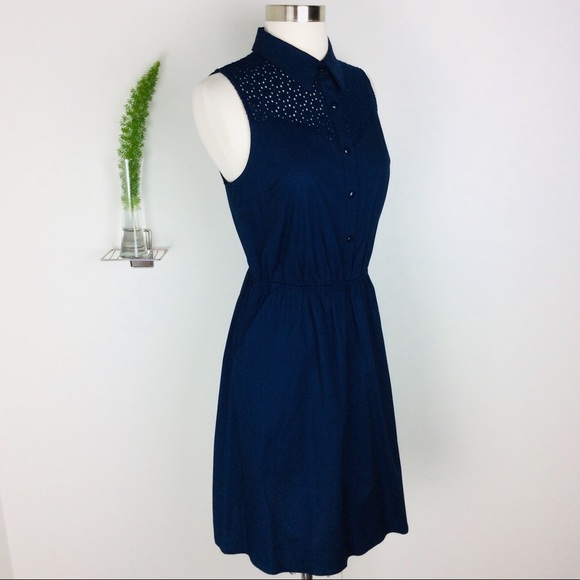 Monteau Dresses & Skirts - NWT Monteau Sleeveless Pointelle Navy Dress Size L